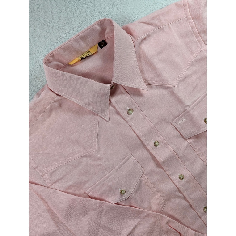 VTGTony Lama Mens Pink Western Pearl Snap Shirt Long Sleeve 16.5 x 36 Cowboy